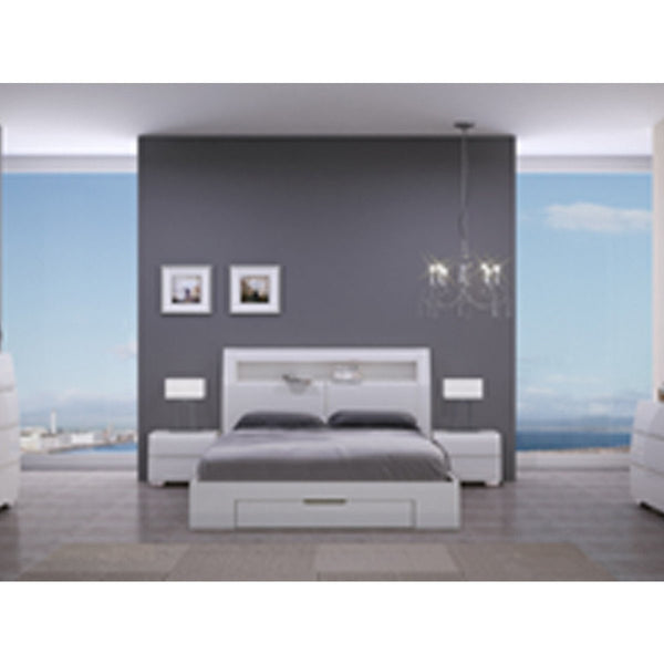 Levi Bed with Underbed Drawer: White High Gloss